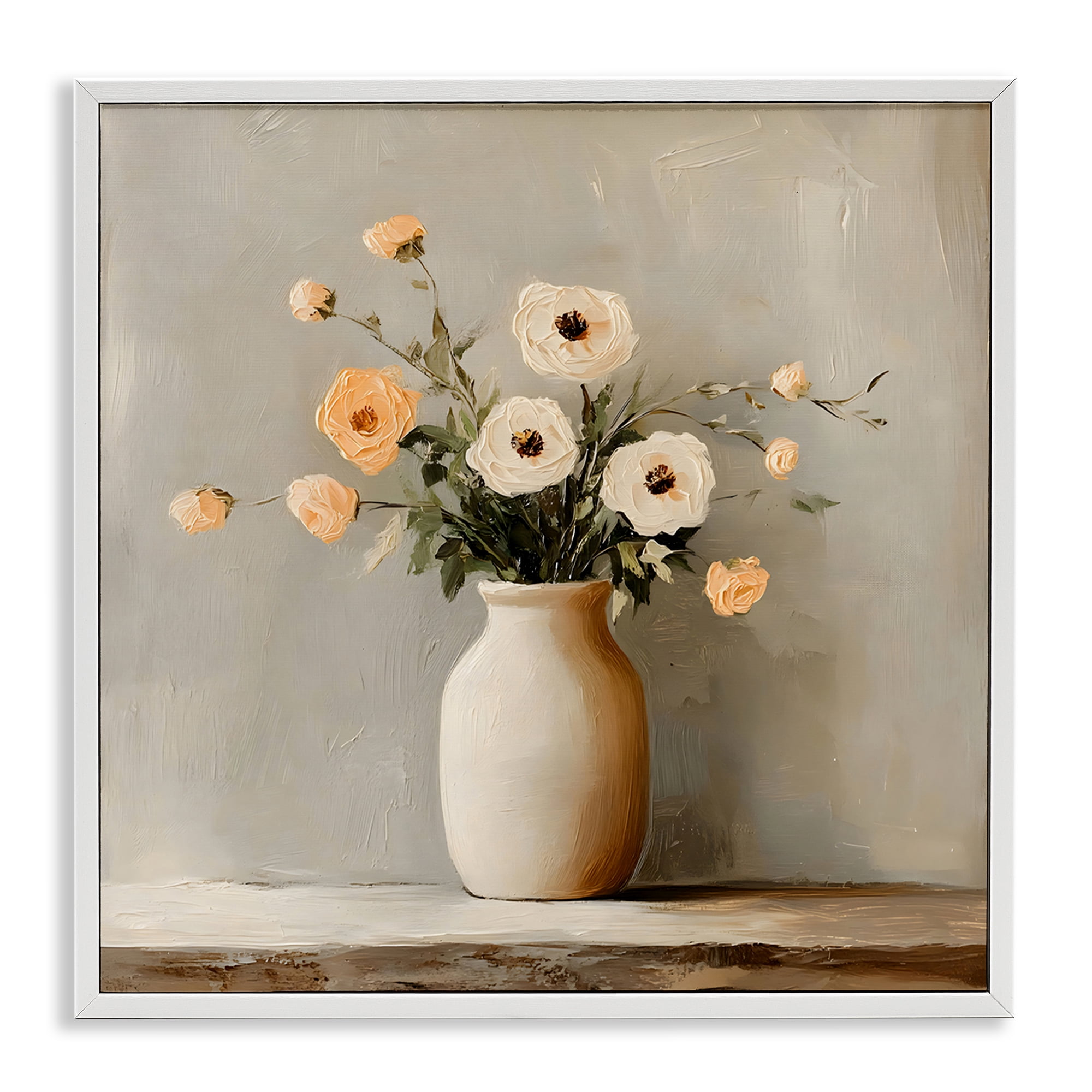 Stupell Industries Simple Floral Vase in Pastels White Framed Giclee Art, design by Creative Studio