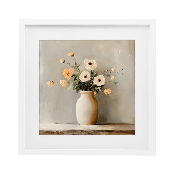 Stupell Industries Modern Simple Floral Vase in Pastels White Framed Print Under Glass, 16 x 16, by Creative Studio