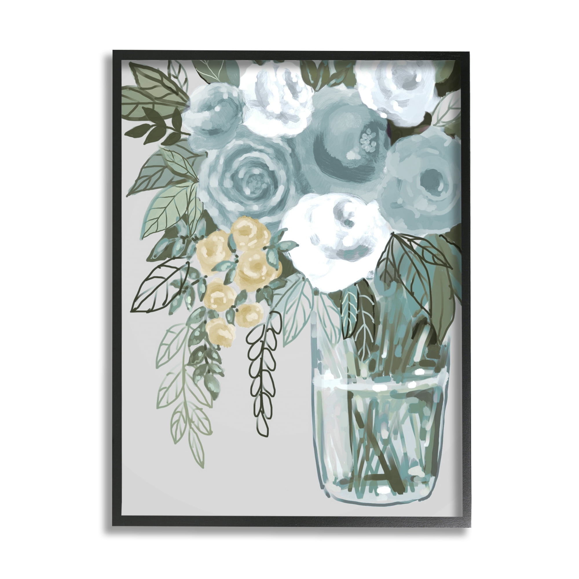 Stupell Industries Simple Flower Bouquet Arrangement Glass Vase Illustration Paintings Black Framed Art Print Wall Art, 16x20, by Boho Studio