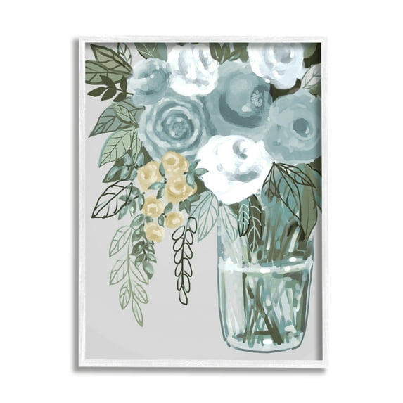 Stupell Industries Simple Flower Bouquet Arrangement Glass Vase Illustration Paintings White Framed Art Print Wall Art, 11x14, by Boho Studio