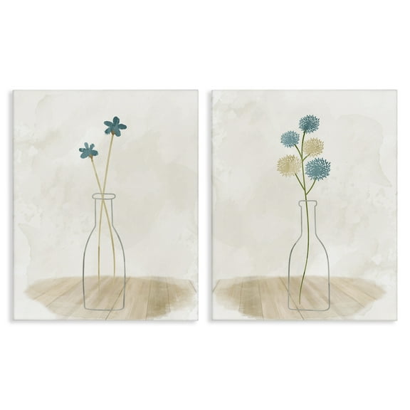 Stupell Industries Simple Flower Sprigs Clear Vase Plants & Flowers Painting Wrapped Canvas Art Print Wall Art, 16 x 20, Set of 2