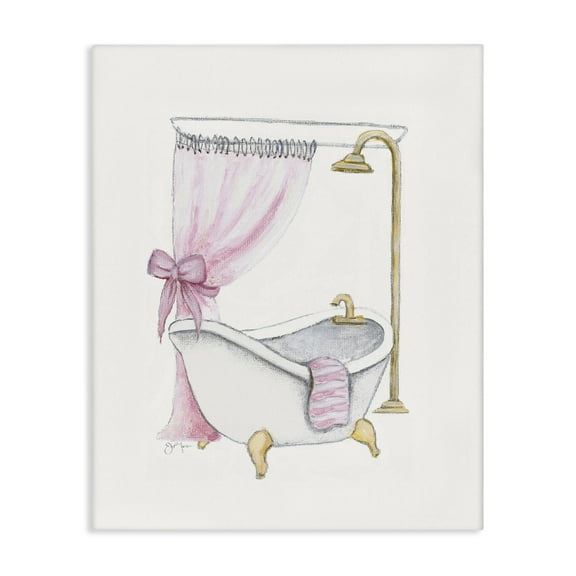 Stupell Industries Simple Glam Bathroom Tub Fashion Painting Wrapped Canvas Canvas Art Print Wall Art, 30 x 40