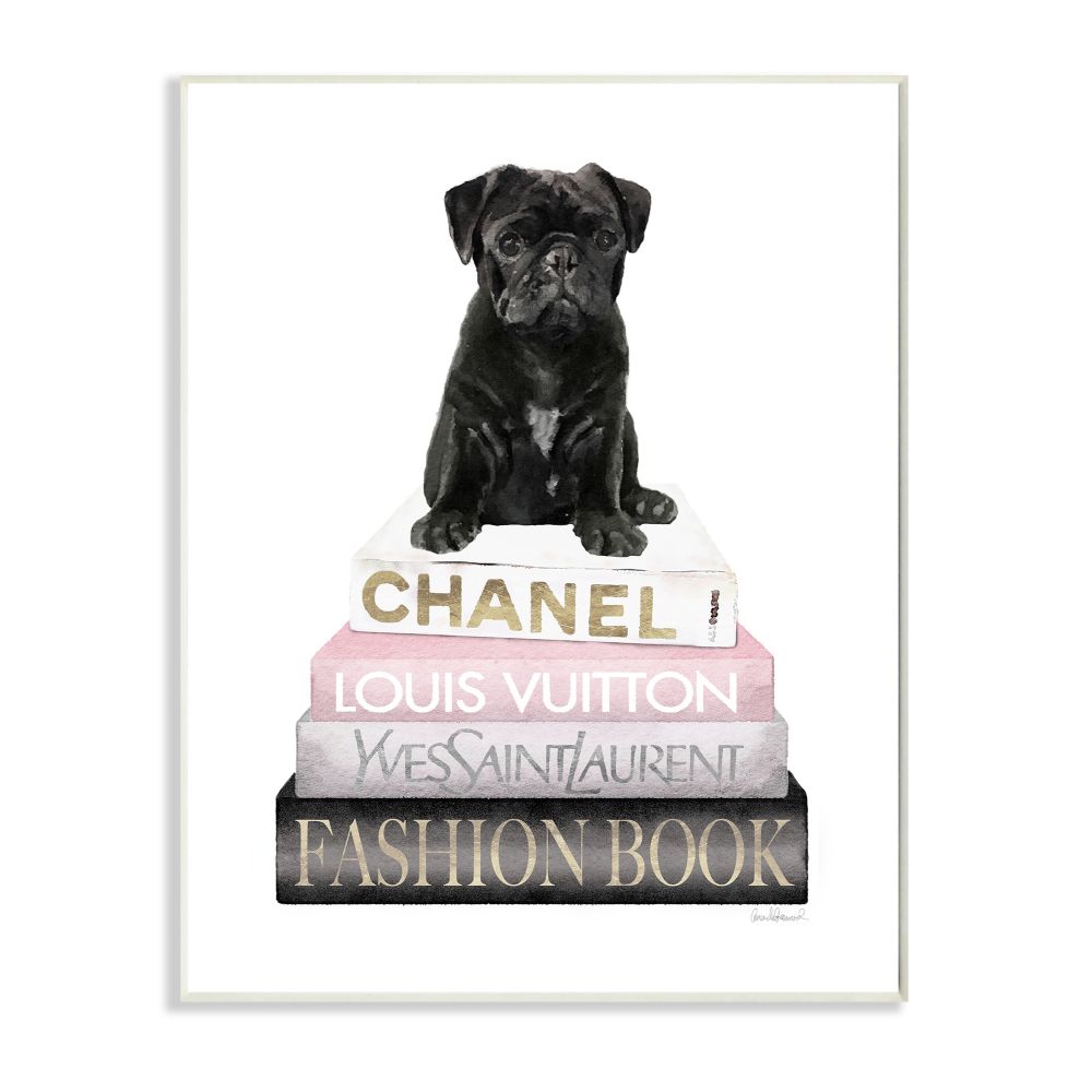 Stupell Industries Simple Glam Puppy and Iconic Fashion Bookstack Designed by Amanda Greenwood