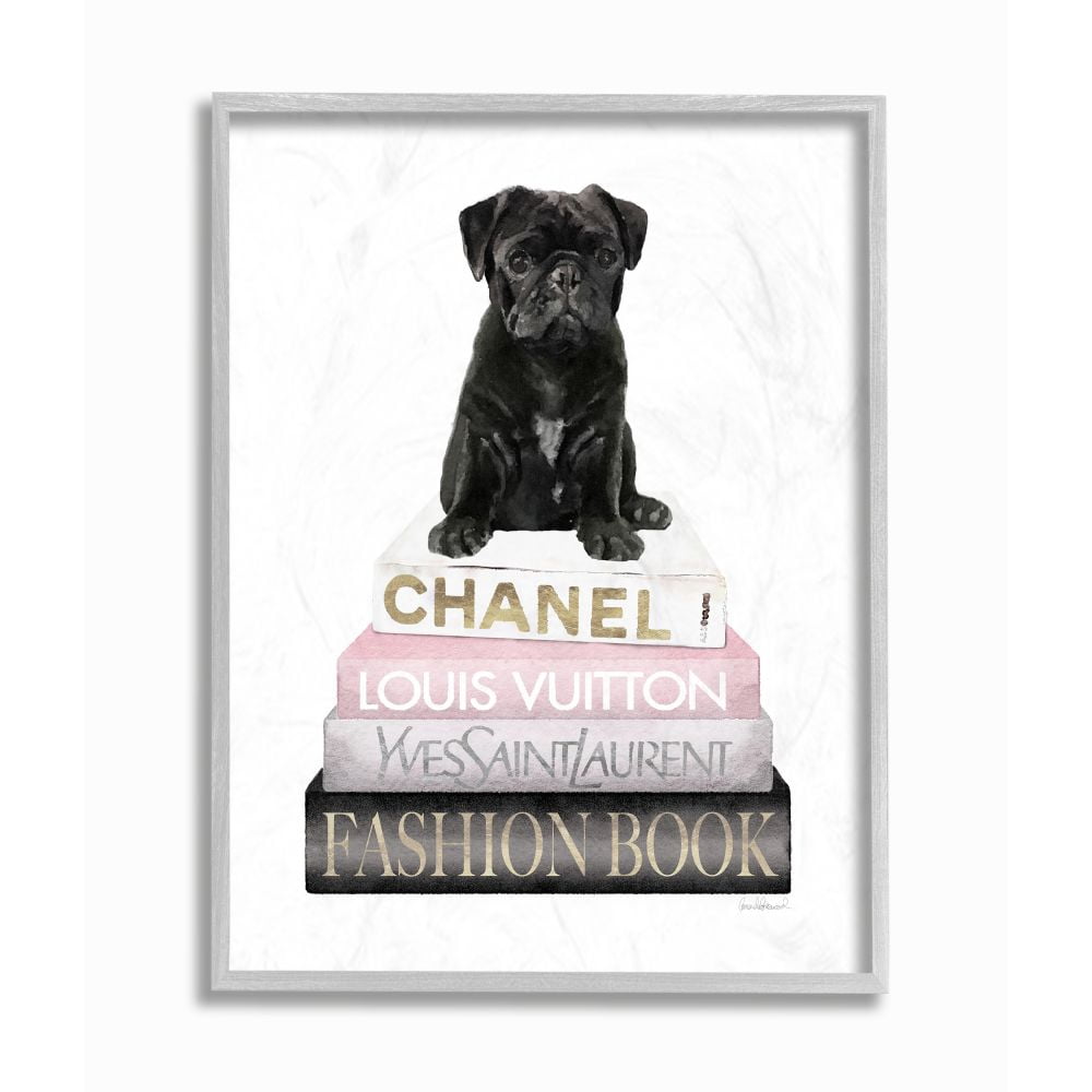 Stupell Industries Simple Glam Puppy and Iconic Fashion Bookstack Designed by Amanda Greenwood