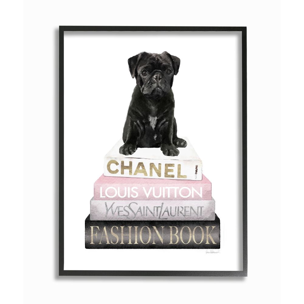 Stupell Industries Simple Glam Puppy and Iconic Fashion Bookstack Designed by Amanda Greenwood