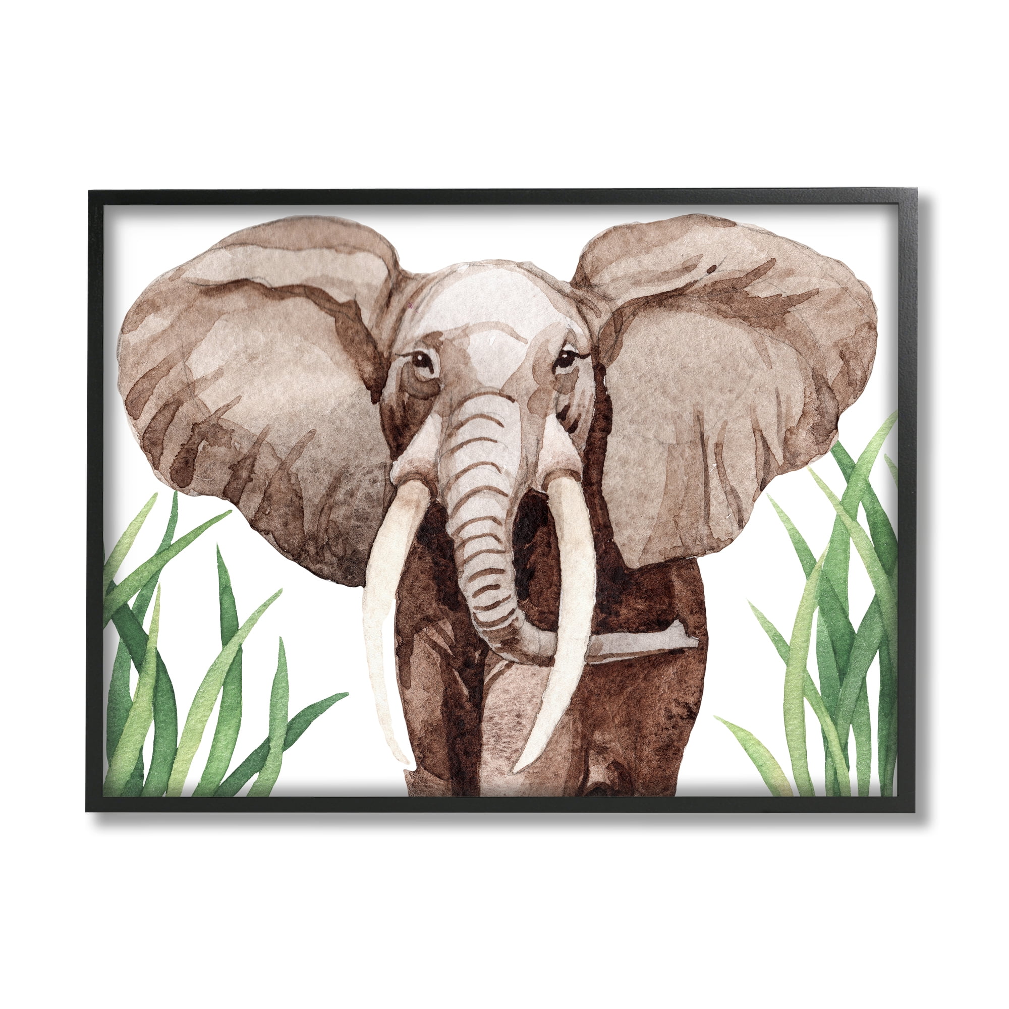 Stupell Industries Simple Graceful African Elephant Safari Grass Illustration, 30 x 24, Design by Mela Fay