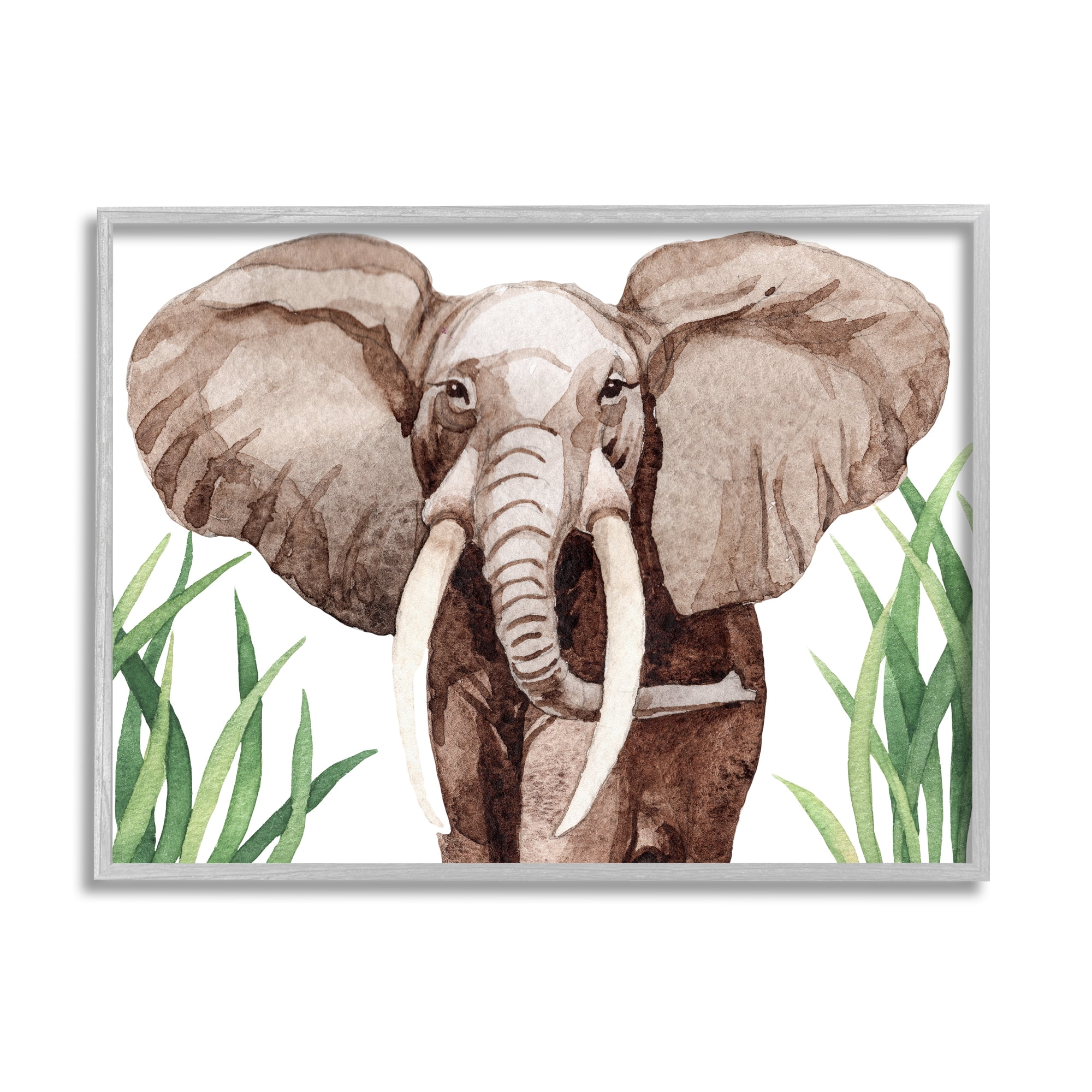 Stupell Industries Simple Graceful African Elephant Safari Grass Illustration, 30 x 24, Design by Mela Fay