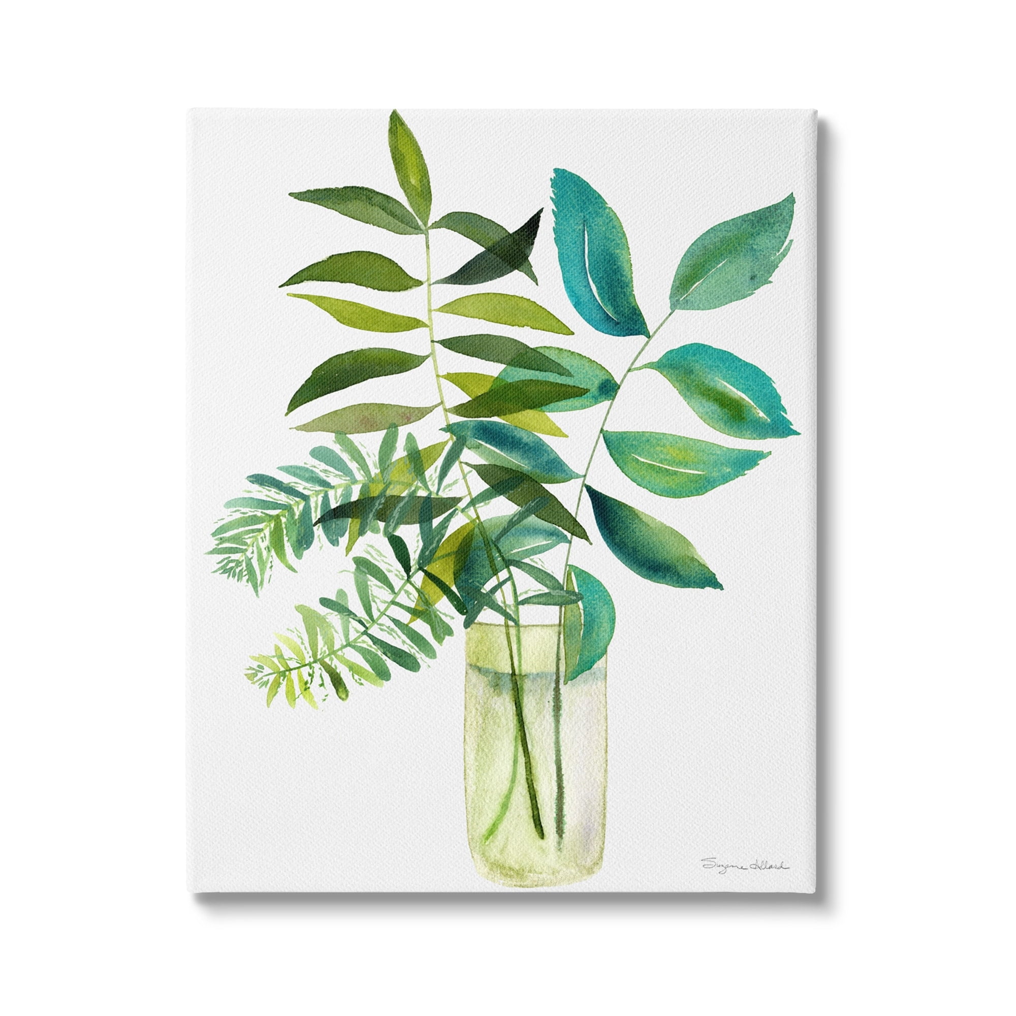 Stupell Industries Simple Green Leaf Sprigs Vase Botanical & Floral Painting Gallery Wrapped Canvas Print Wall Art