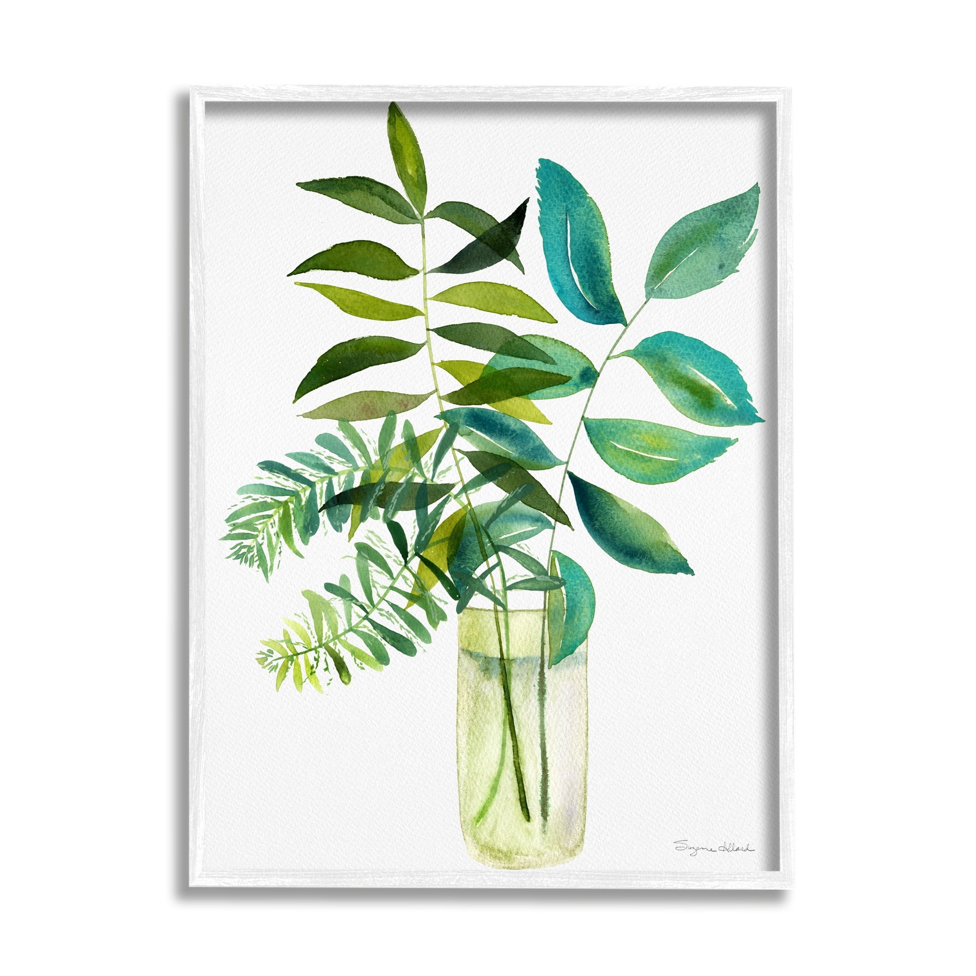 Stupell Industries Simple Green Leaf Sprigs Vase Botanical & Floral Painting White Framed Art Print Wall Art