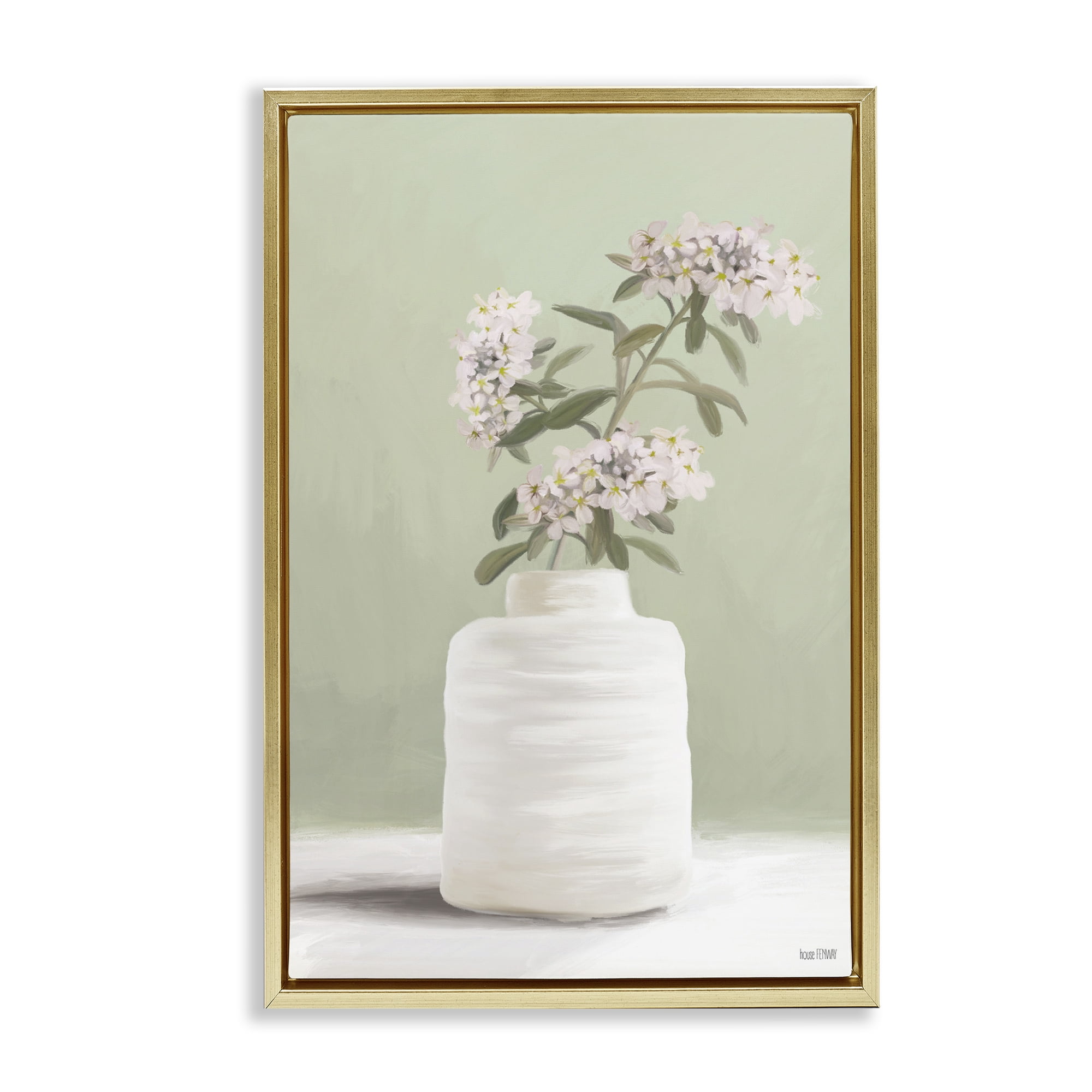Stupell Industries Simple Herb Vase Botanical & Floral Painting Gold Floater Framed Art Print Wall Art, 17 x 25
