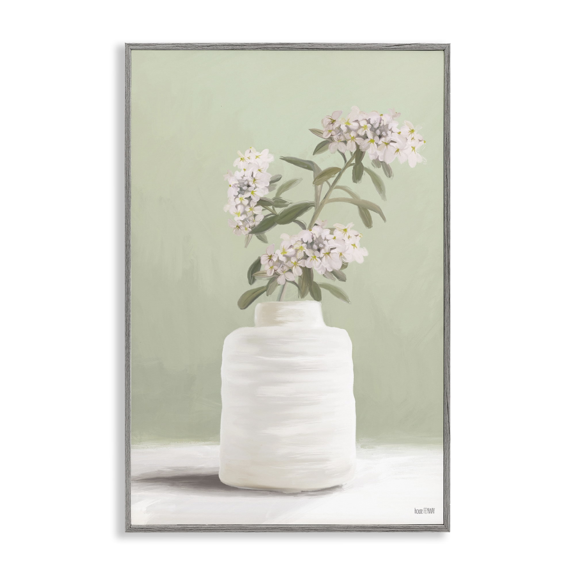 Stupell Industries Simple Herb Vase Botanical & Floral Painting Gray Framed Art Print Wall Art, 16 x 24