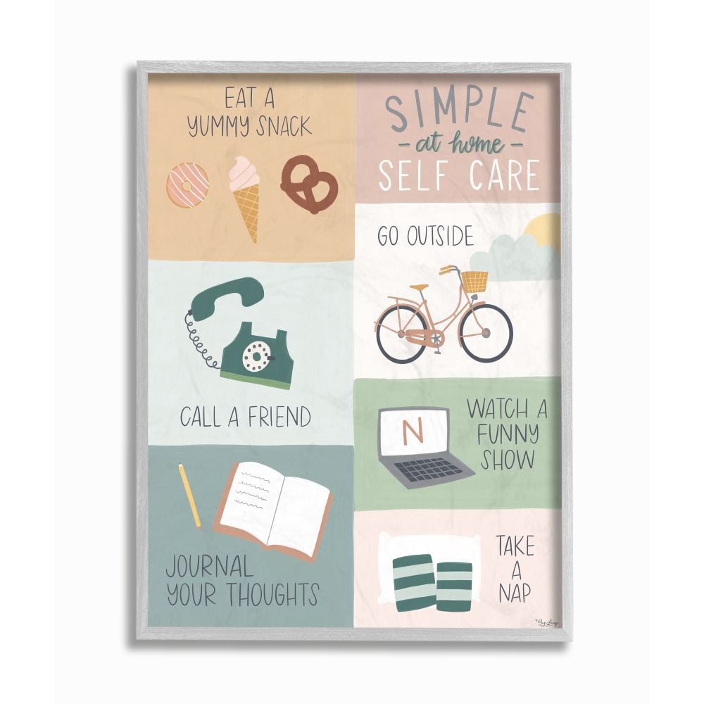 Stupell Industries Simple Home Self Care Advice Stay Positive Design Framed Wall Art Design by Gigi Louise, 16" x 20", Gray Framed