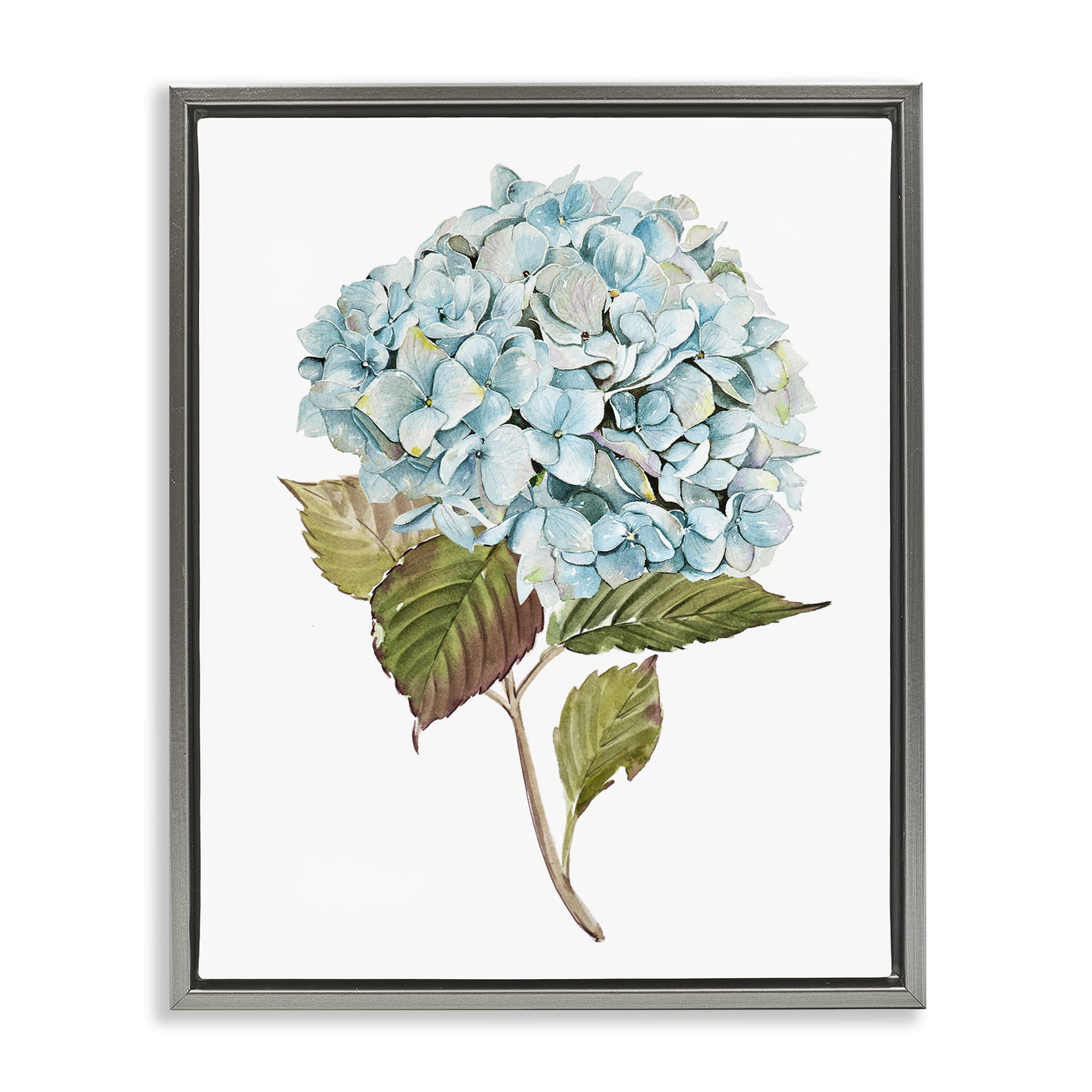Stupell Industries Simple Hydrangea Bud Botanical & Floral Painting Gray Floater Framed Art Print Wall Art, 17 x 21