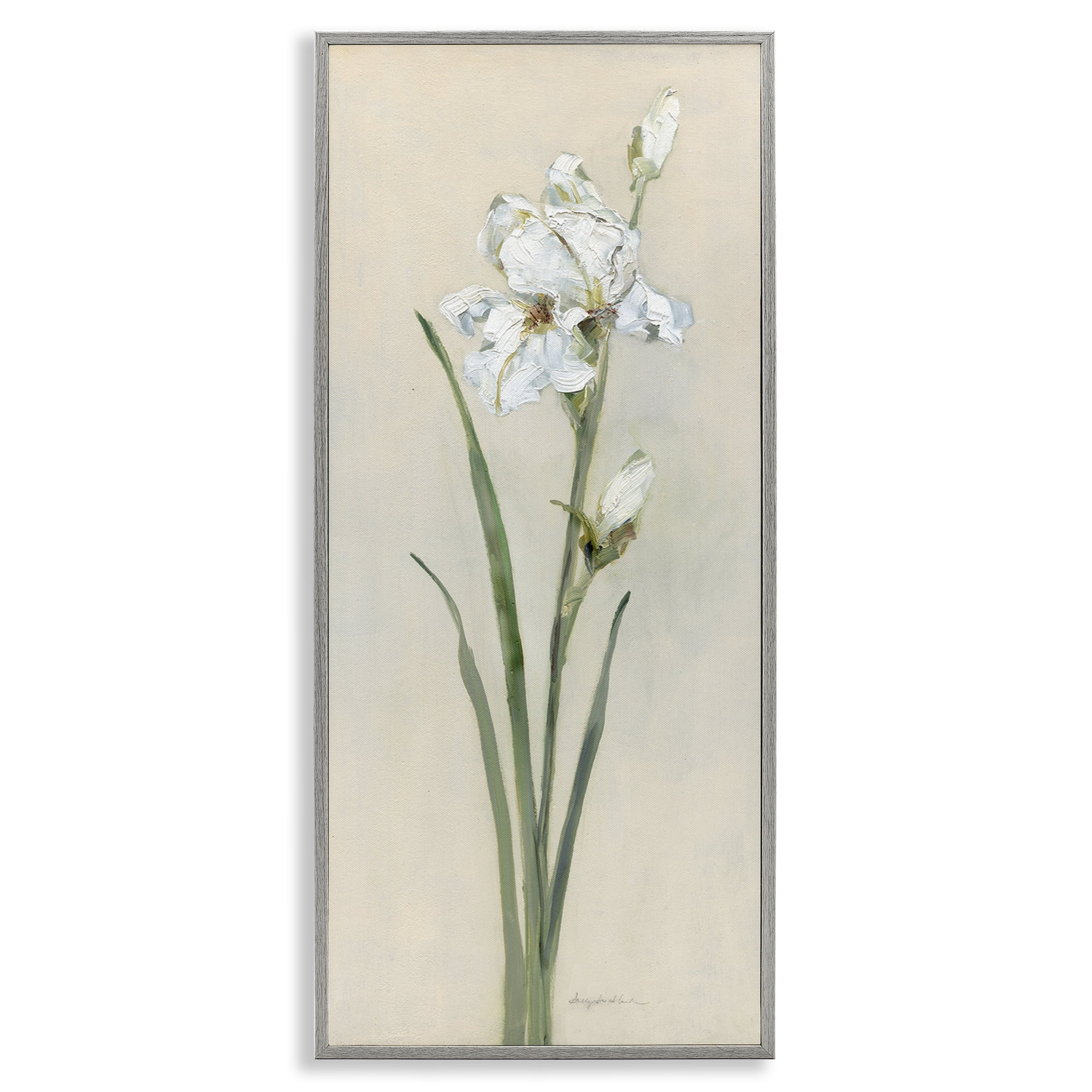 Stupell Industries Simple Iris on Beige Plants & Flowers Painting Gray Framed Art Print Wall Art, 10 x 24