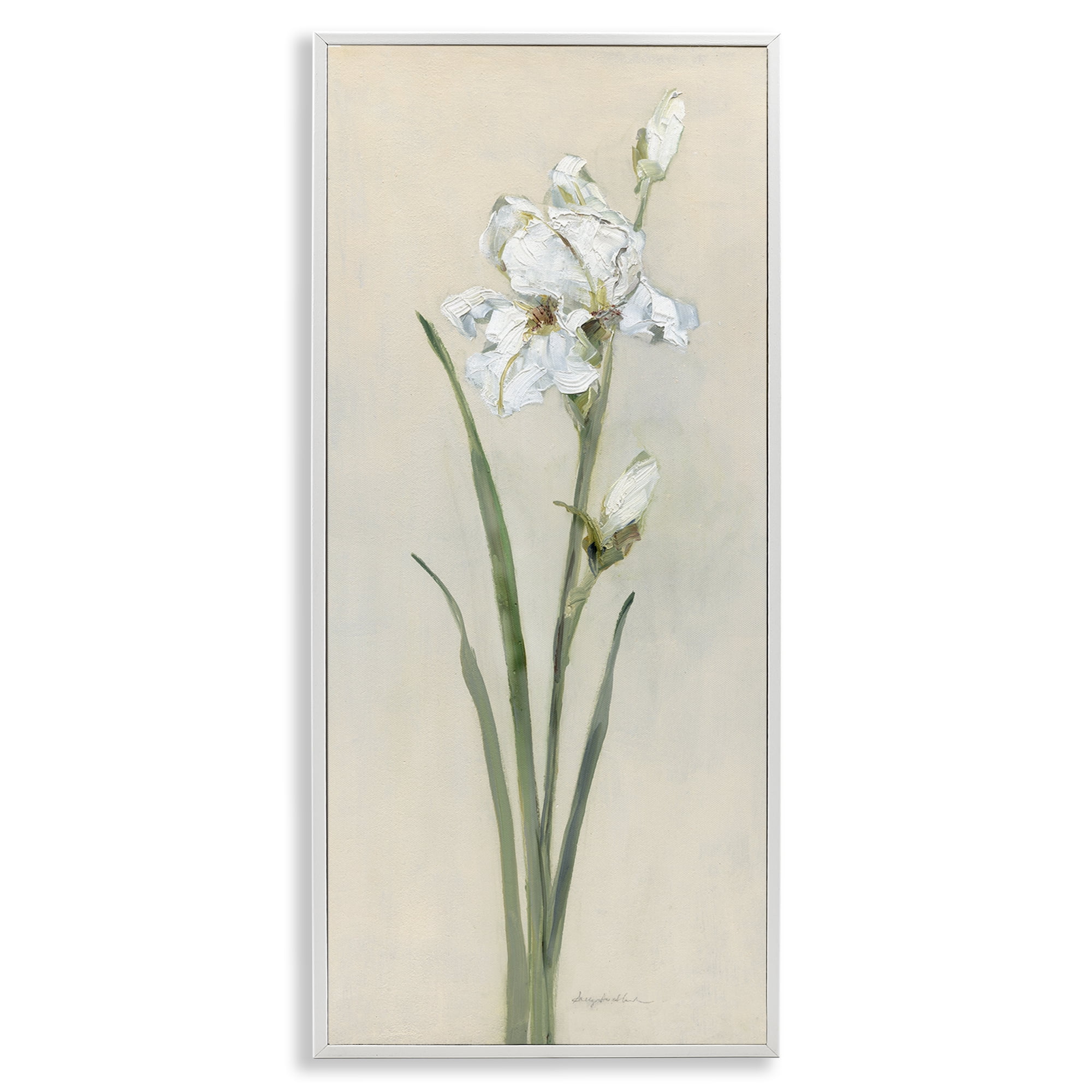 Stupell Industries Simple Iris on Beige Plants & Flowers Painting White Framed Art Print Wall Art, 10 x 24