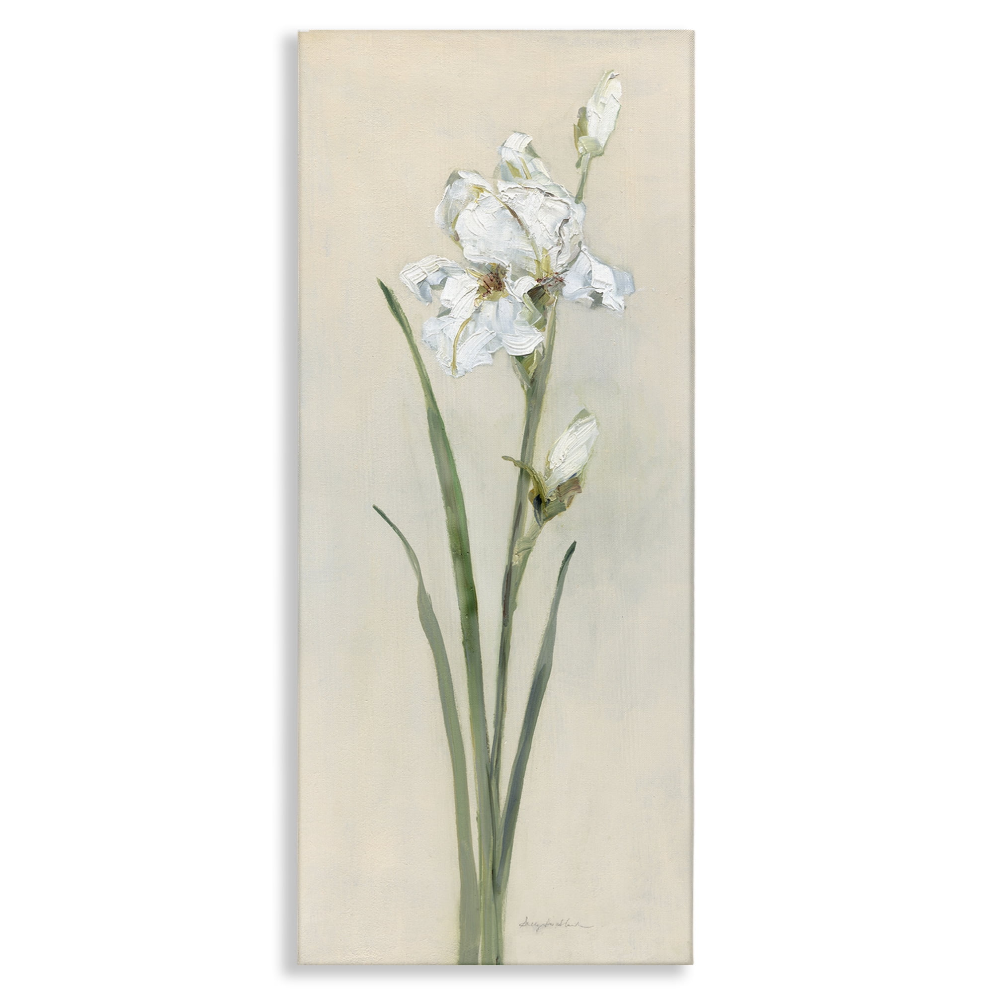 Stupell Industries Simple Iris on Beige Plants & Flowers Painting Wrapped Canvas Art Print Wall Art, 10 x 24