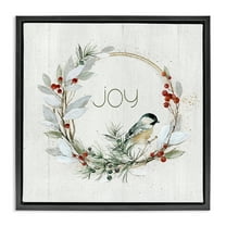 Stupell Industries Simple Joy Winter Wreath Holiday Painting Black Floater Framed Canvas Art Prints Wall Art, 18 x 18