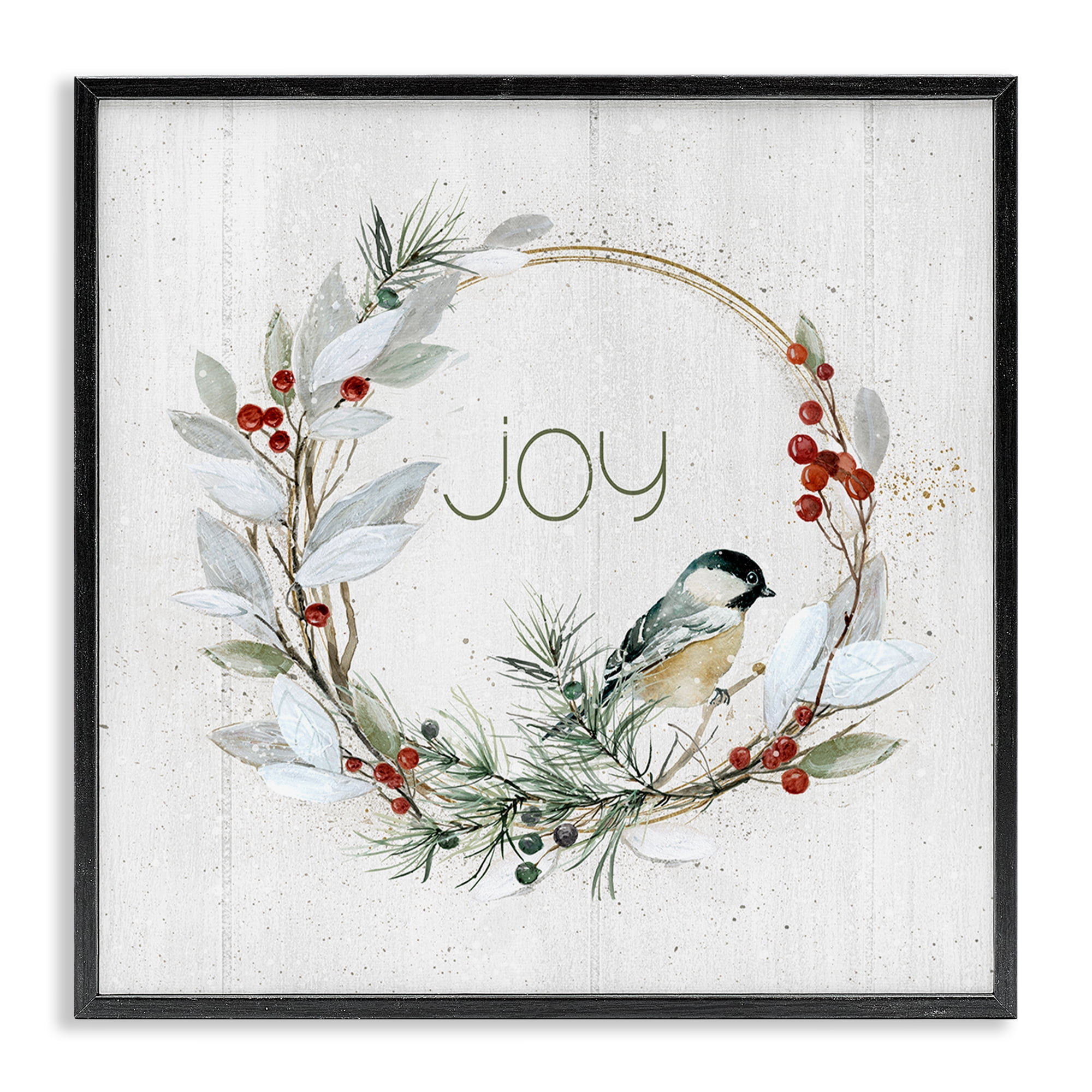 Stupell Industries Simple Joy Winter Wreath Holiday Painting Black Framed Art Prints Wall Art, 24 x 24
