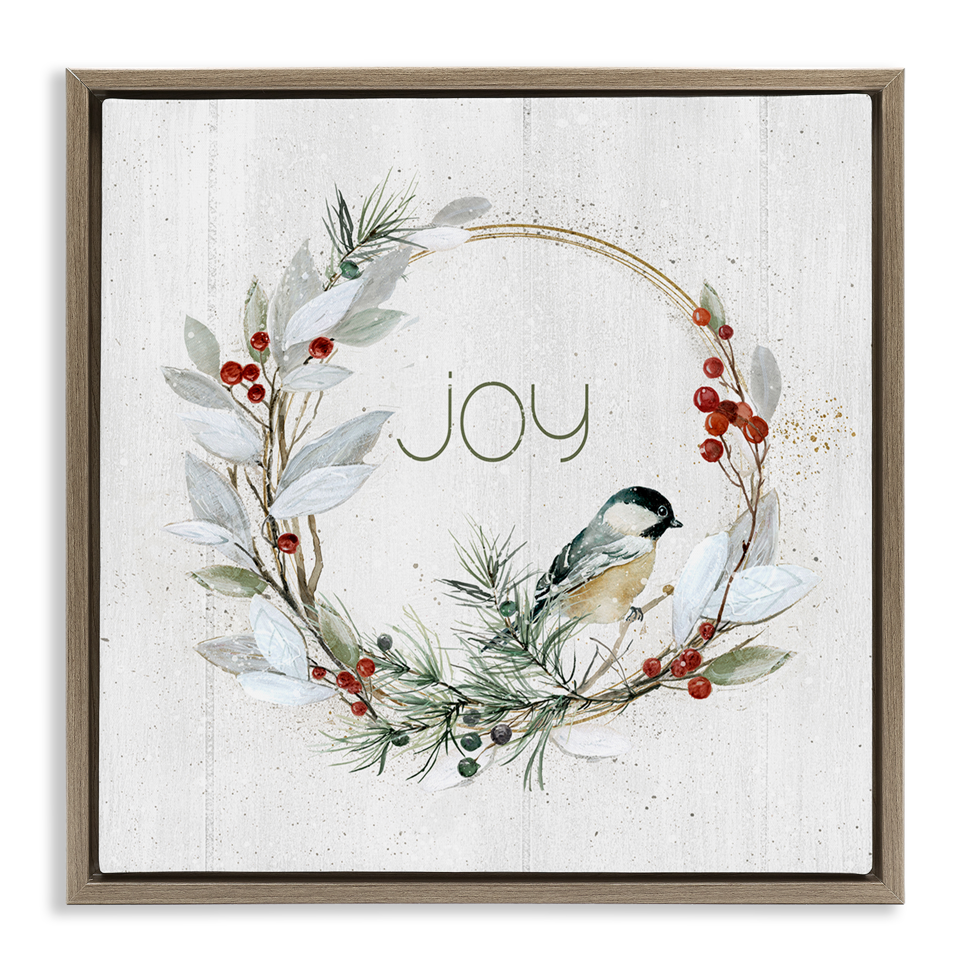Stupell Industries Simple Joy Winter Wreath Holiday Painting Brown Floater Framed Canvas Art Prints Wall Art, 25 x 25