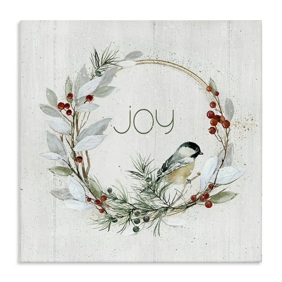 Stupell Industries Simple Joy Winter Wreath Holiday Painting Gallery Wrapped Canvas Art Prints Wall Art, 24 x 24