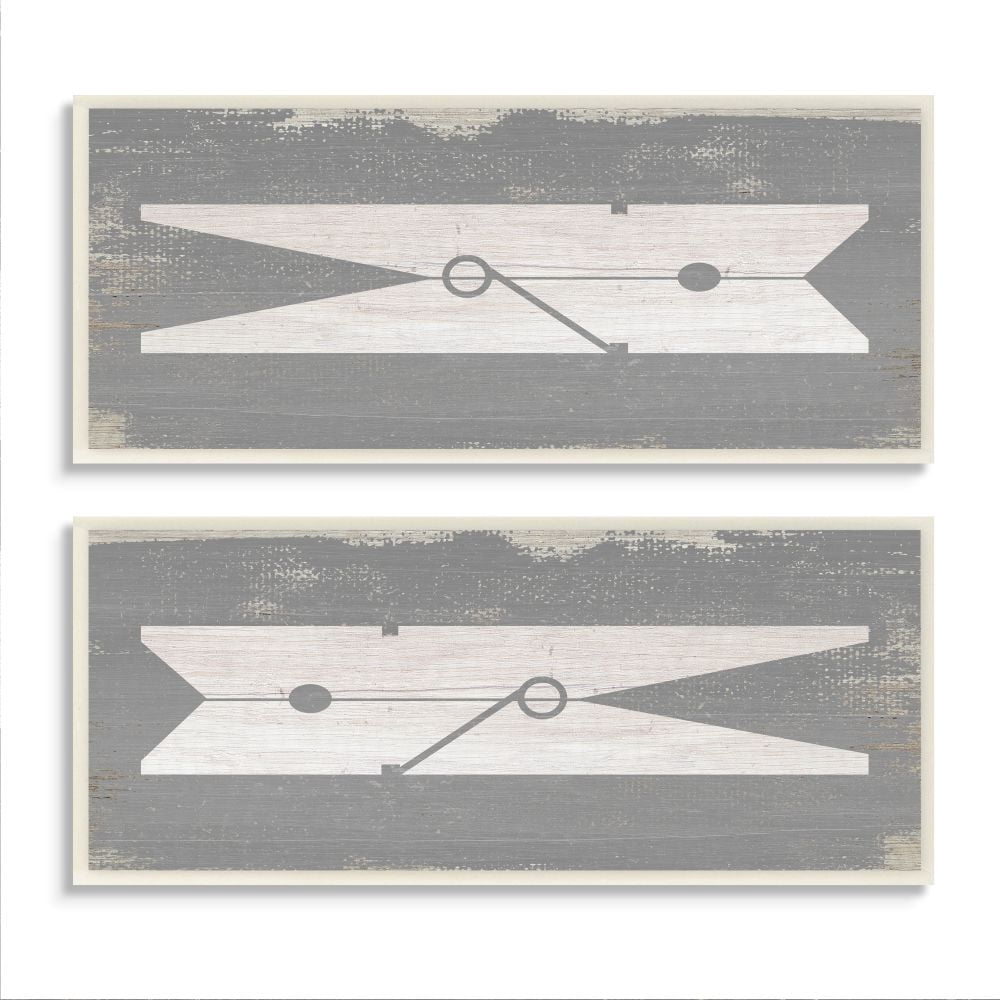 Stupell Industries Simple Laundry Clothespins Distressed Grey Design Designed by Daphne Polselli