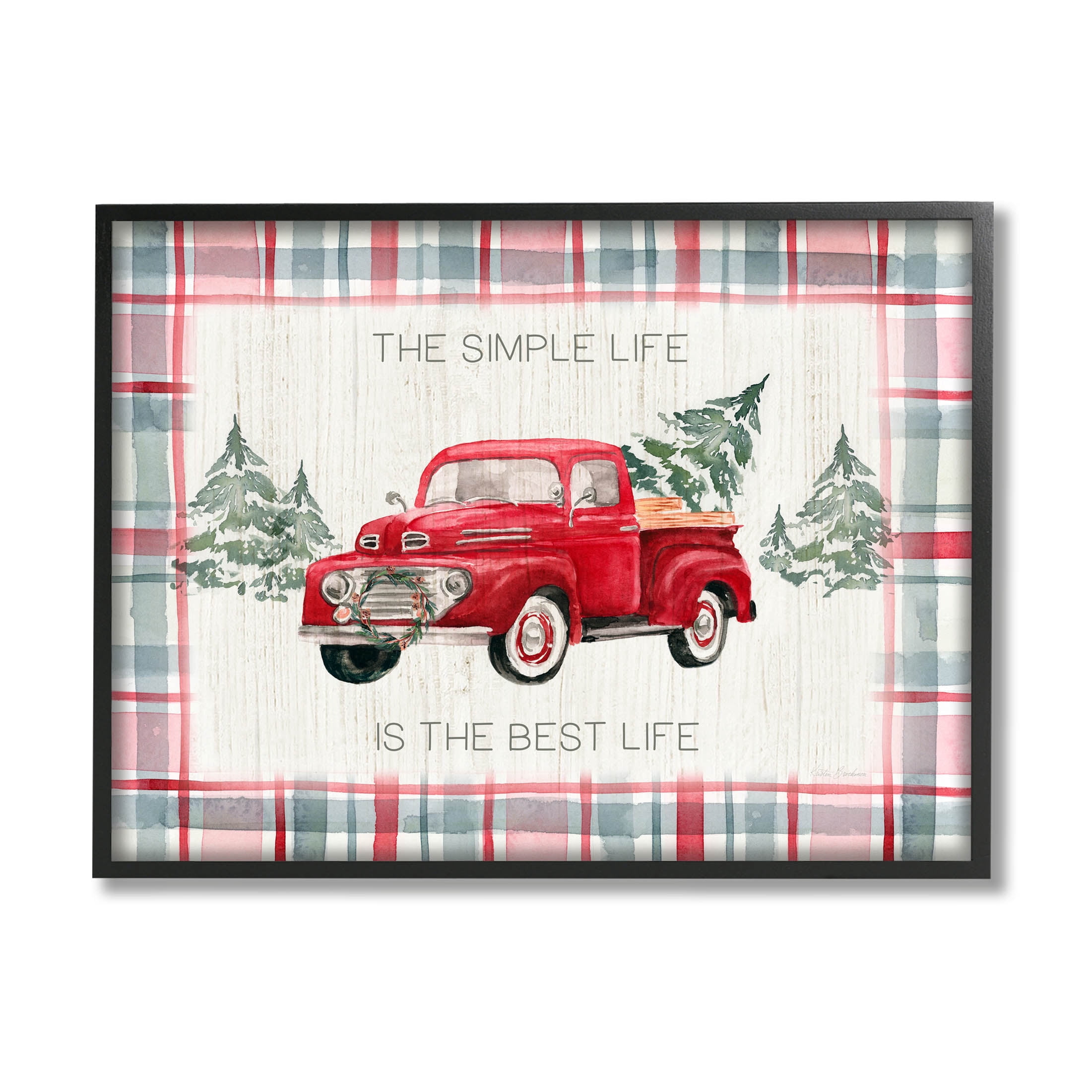 Stupell Industries Simple Life Is Best Plaid Truck Graphic Art Black Framed Art Print Wall Art, Design by Kristen Brockmon