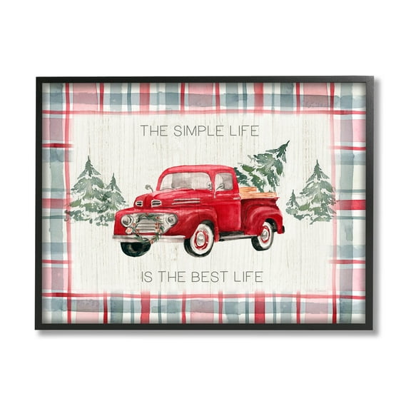 Stupell Industries Simple Life Is Best Plaid Truck Graphic Art Black Framed Art Print Wall Art, Design by Kristen Brockmon