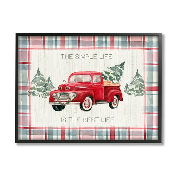 Stupell Industries Simple Life Is Best Plaid Truck Graphic Art Black Framed Art Print Wall Art, Design by Kristen Brockmon