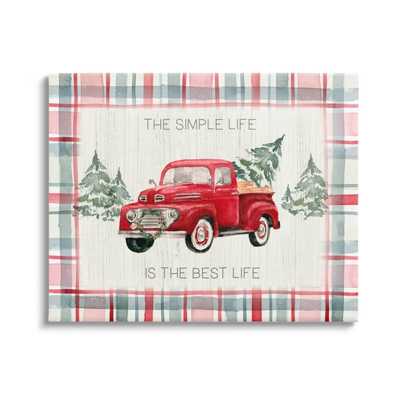 Stupell Industries Simple Life Is Best Plaid Truck Graphic Art Gallery Wrapped Canvas Print Wall Art, Design by Kristen Brockmon