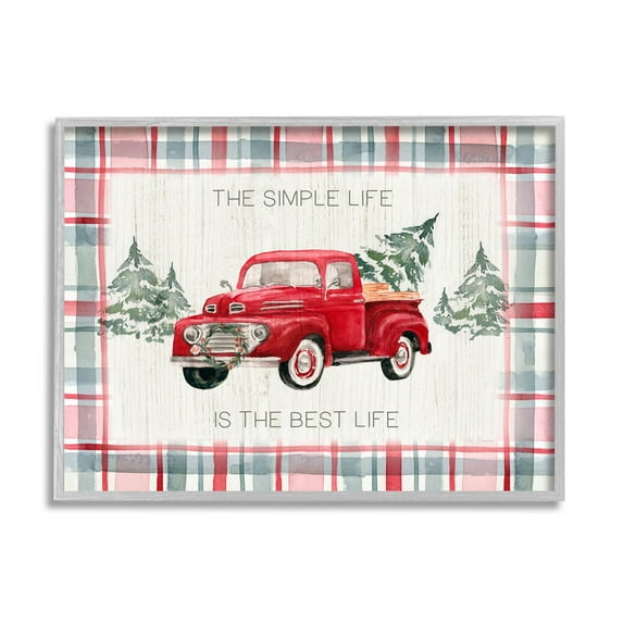 Stupell Industries Simple Life Is Best Plaid Truck Graphic Art Gray Framed Art Print Wall Art, Design by Kristen Brockmon