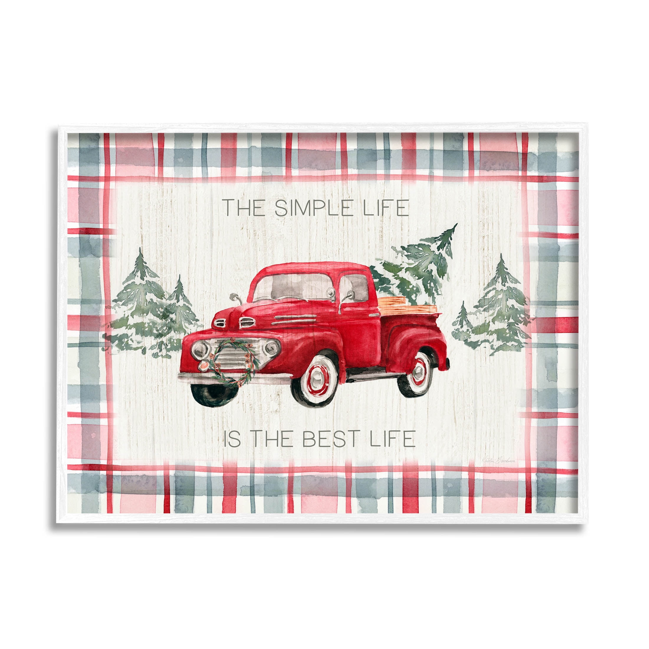 Stupell Industries Simple Life Is Best Plaid Truck Graphic Art White Framed Art Print Wall Art, Design by Kristen Brockmon