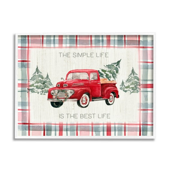 Stupell Industries Simple Life Is Best Plaid Truck Graphic Art White Framed Art Print Wall Art, Design by Kristen Brockmon