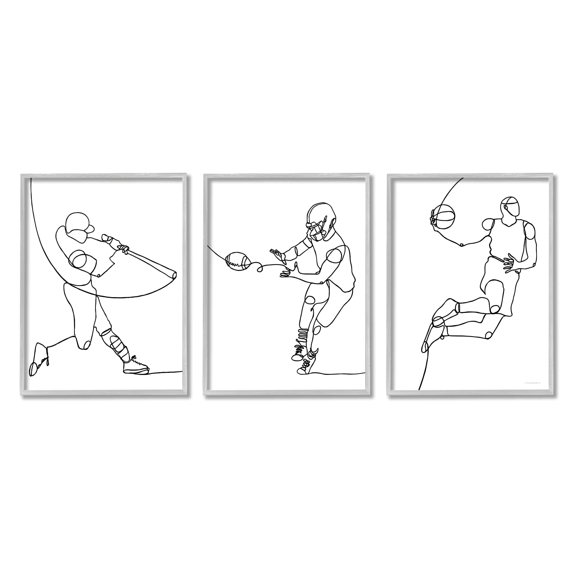 Stupell Industries Simple Line Doodle People Playing Sports Baseball Football Basketball, 11 x 14, Design by Kamdon Kreations