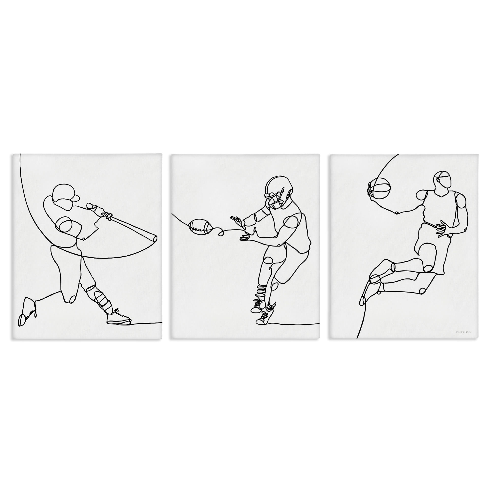 Stupell Industries Simple Line Doodle People Playing Sports Baseball Football Basketball, 24 x 30, Design by Kamdon Kreations