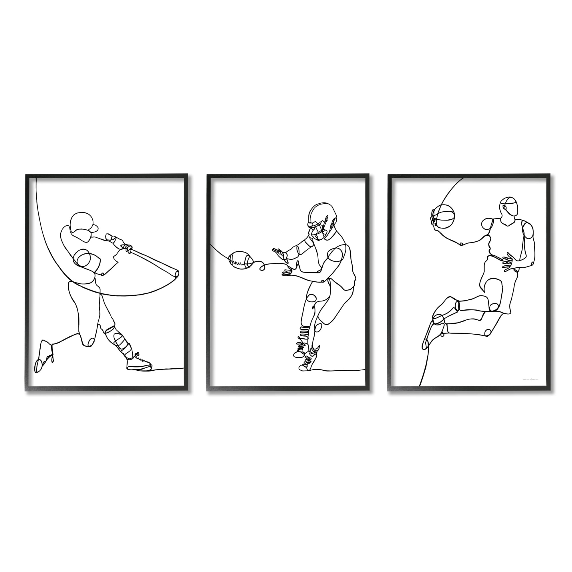 Stupell Industries Simple Line Doodle People Playing Sports Baseball Football Basketball, 24 x 30, Design by Kamdon Kreations