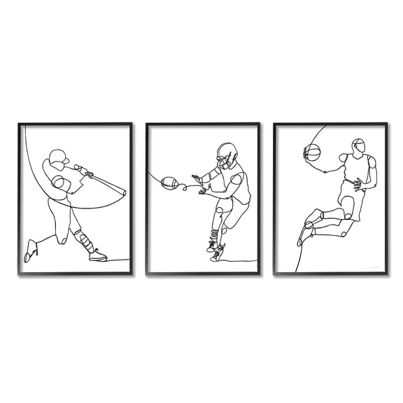 Stupell Industries Simple Line Doodle People Playing Sports Baseball Football Basketball, 24 x 30, Design by Kamdon Kreations