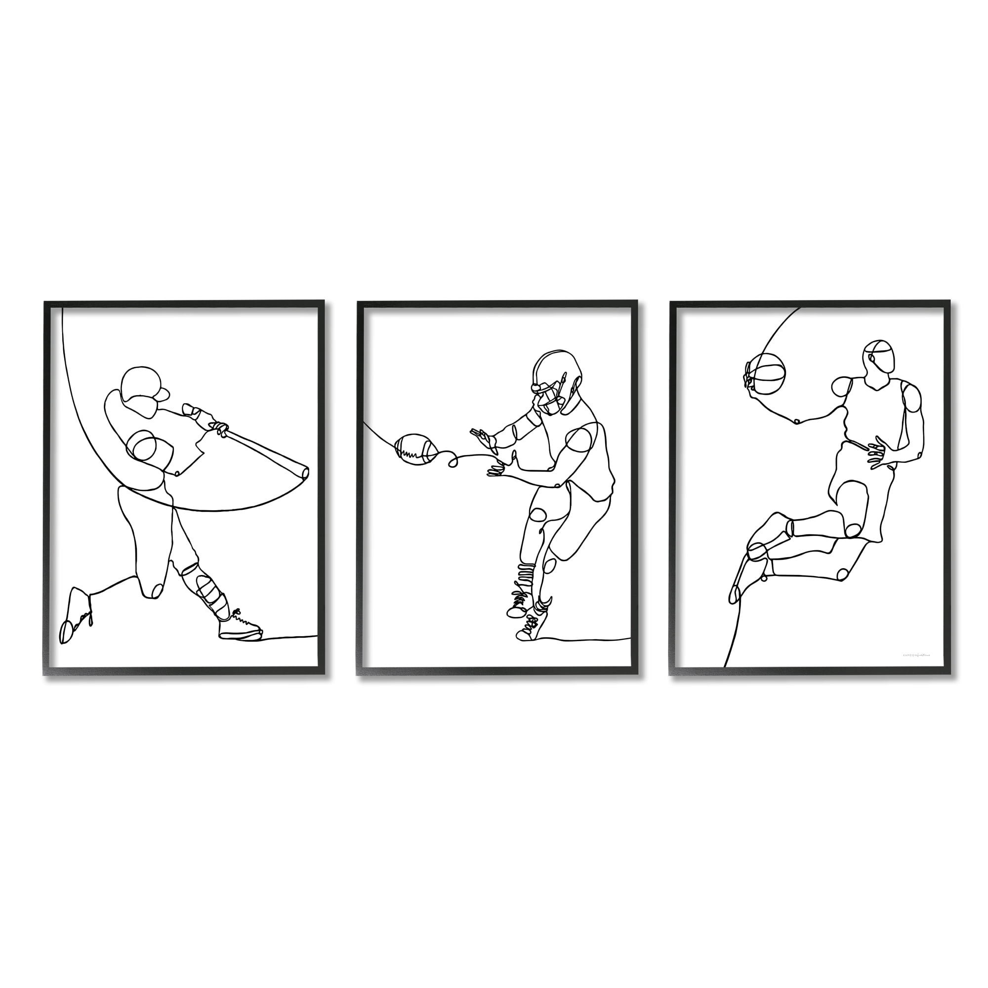 Stupell Industries Simple Line Doodle People Playing Sports Baseball Football Basketball Graphic Art Black Framed Art Print Wall Art Set of 3, 16x20, by Kamdon Kreations