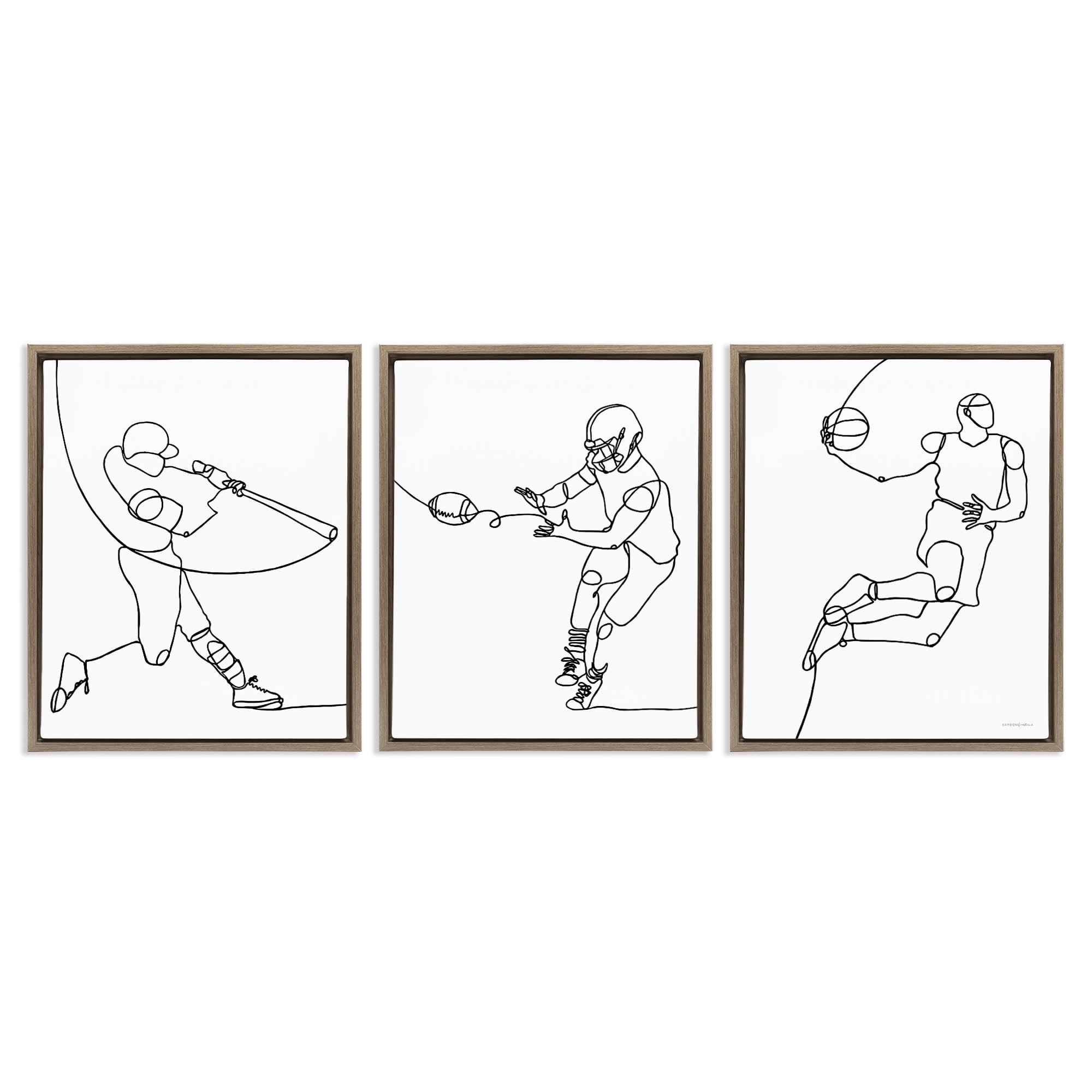 Stupell Industries Simple Line Doodle Playing Sports Sports Painting Brown Floater Framed Canvas Art Print Wall Art, 17 x 21, Set of 3