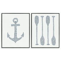 Stupell Industries Simple Lines Nautical Anchor Oars Nautical & Beach Painting Black Framed Art Print Wall Art, 11 x 14, Set of 2