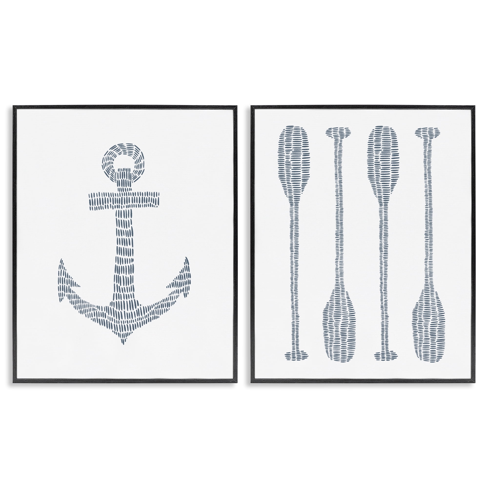 Stupell Industries Simple Lines Nautical Anchor Oars Nautical & Beach Painting Black Framed Art Print Wall Art, 24 x 30, Set of 2