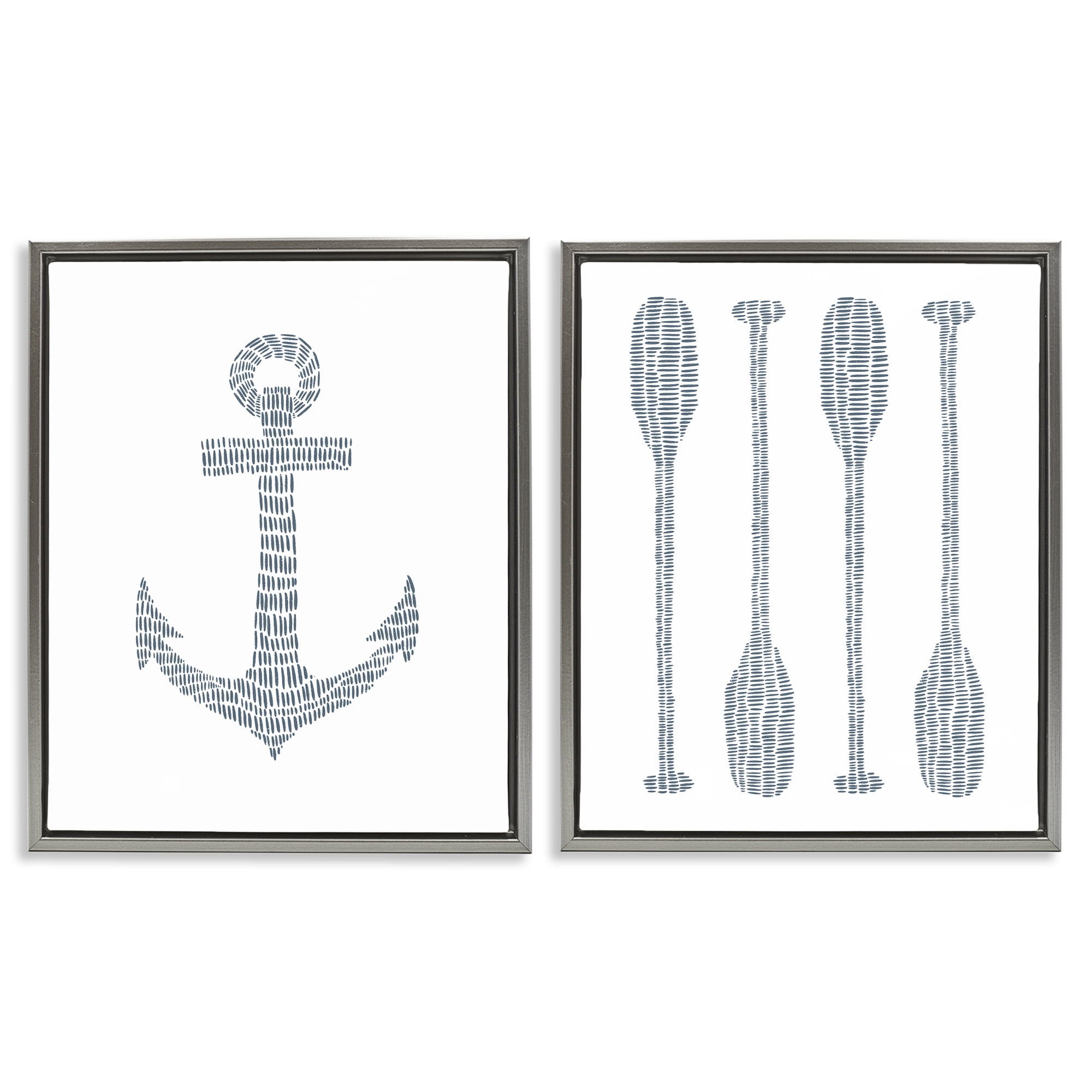 Stupell Industries Simple Lines Nautical Anchor Oars Nautical & Beach Painting Gray Floater Framed Canvas Art Print Wall Art, 31 x 25, Set of 2