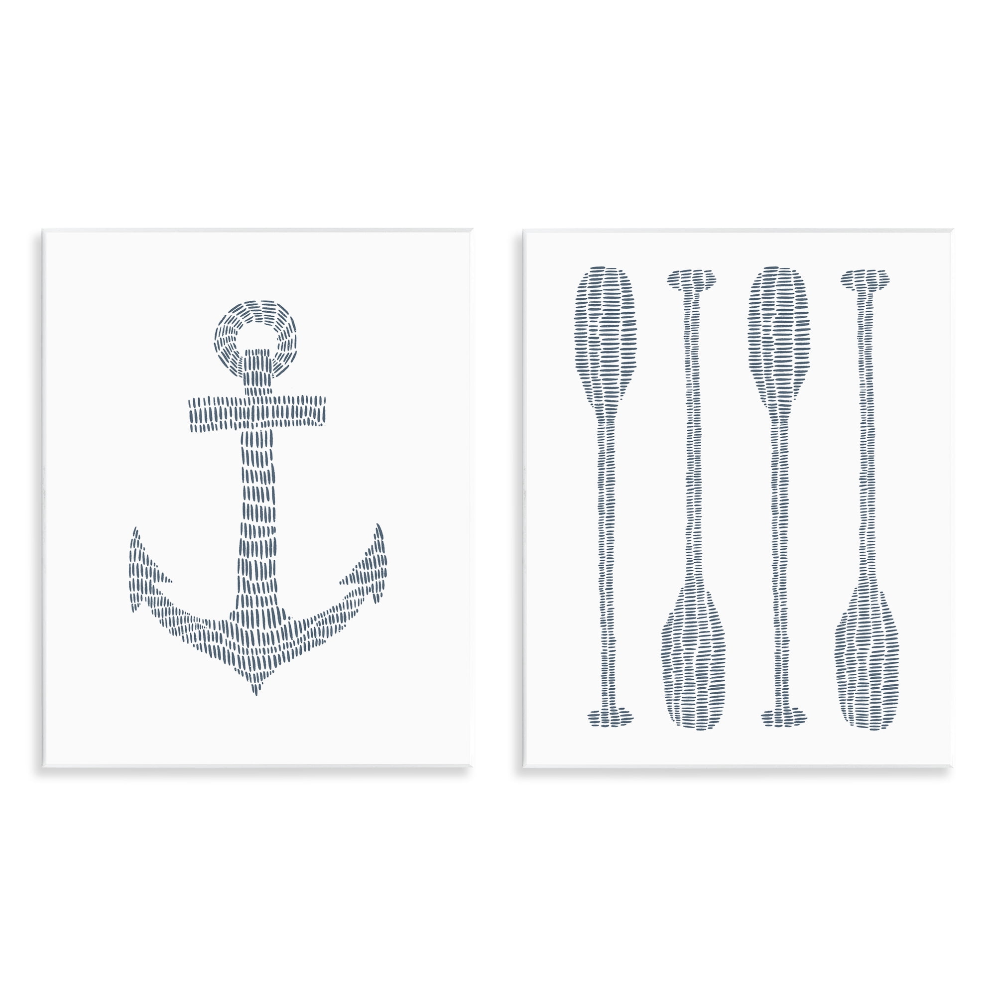 Stupell Industries Simple Lines Nautical Anchor Oars Nautical & Beach Painting Unframed Art Print Wall Art, 11 x 14, Set of 2