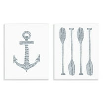 Stupell Industries Simple Lines Nautical Anchor Oars Nautical & Beach Painting Unframed Art Print Wall Art, 11 x 14, Set of 2
