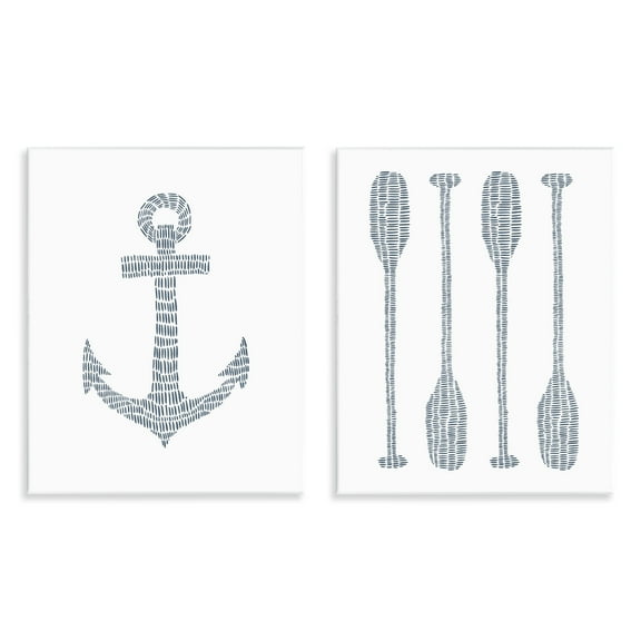 Stupell Industries Simple Lines Nautical Anchor Oars Nautical & Beach Painting Unframed Art Print Wall Art, 11 x 14, Set of 2