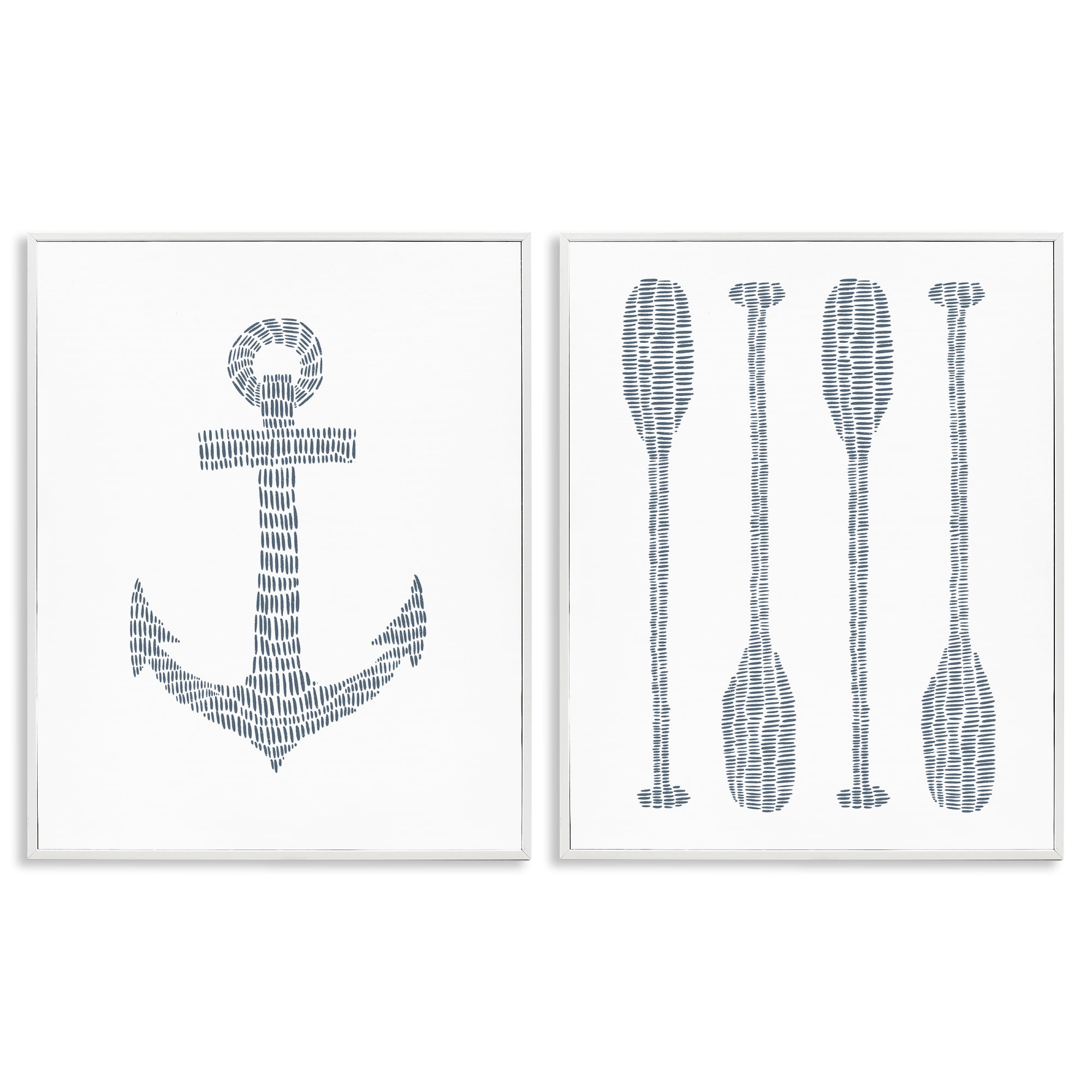 Stupell Industries Simple Lines Nautical Anchor Oars Nautical & Beach Painting White Framed Art Print Wall Art, 24 x 30, Set of 2