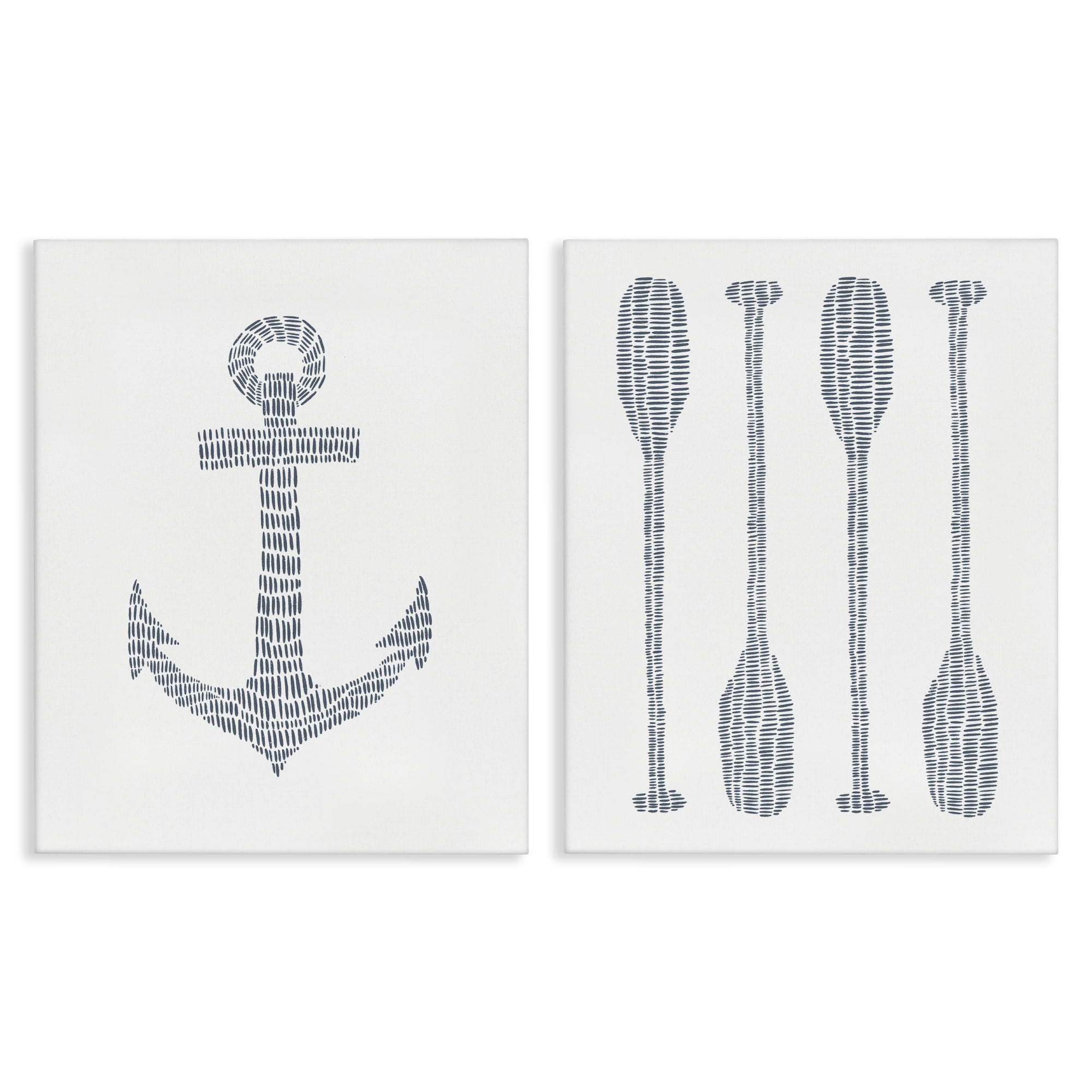 Stupell Industries Simple Lines Nautical Anchor Oars Nautical & Beach Painting Wrapped Canvas Art Print Wall Art, 16 x 20, Set of 2