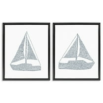 Stupell Industries Simple Lines Nautical Sailboats Nautical & Beach Painting Black Floater Framed Canvas Art Print Wall Art, 17 x 21, Set of 2