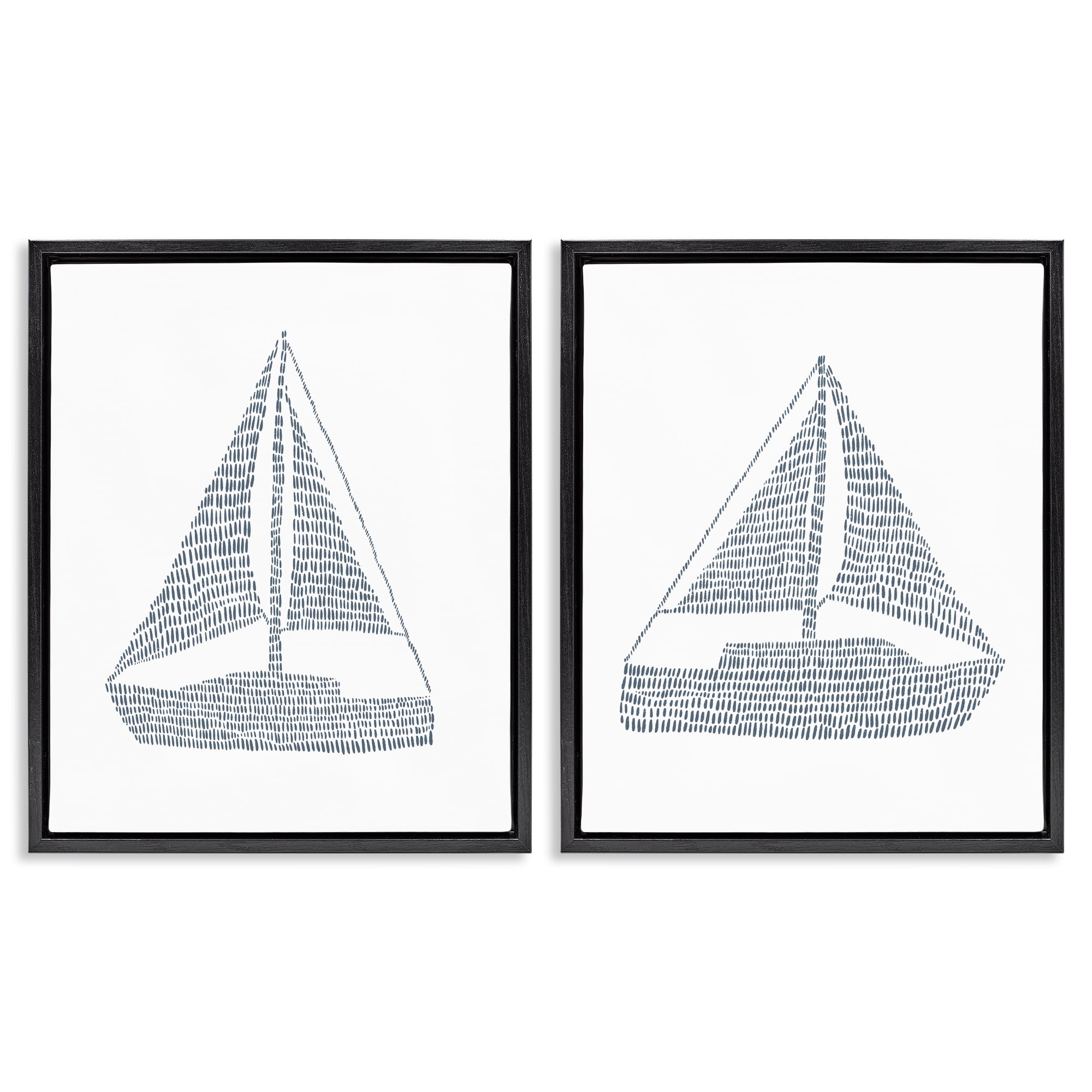 Stupell Industries Simple Lines Nautical Sailboats Nautical & Beach Painting Black Floater Framed Canvas Art Print Wall Art, 31 x 25, Set of 2