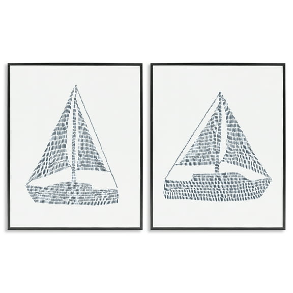Stupell Industries Simple Lines Nautical Sailboats Nautical & Beach Painting Black Framed Art Print Wall Art, 11 x 14, Set of 2