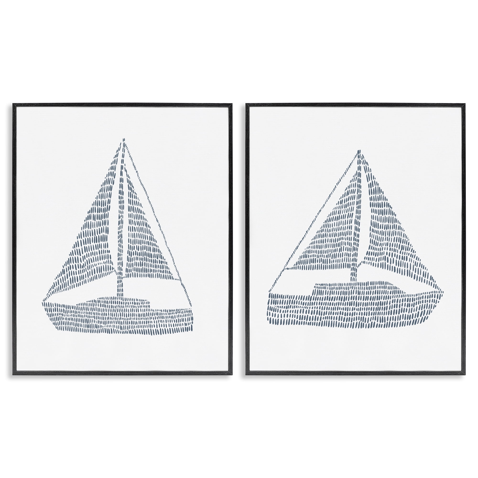 Stupell Industries Simple Lines Nautical Sailboats Nautical & Beach Painting Black Framed Art Print Wall Art, 16 x 20, Set of 2